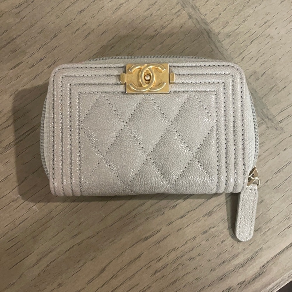 CHANEL
Caviar Quilted Boy Zip Around Coin Purse Wallet Gray